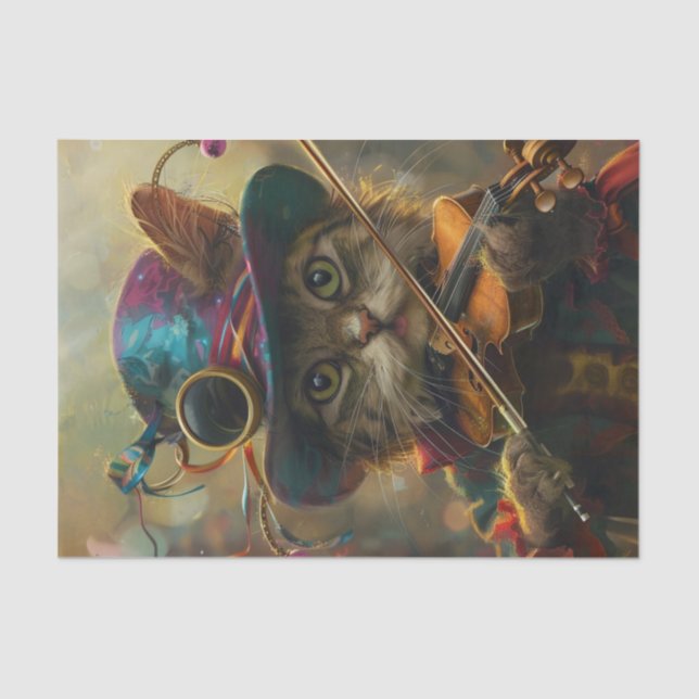 Papel De Seda Um Gato Sassaz Brincando um Violino (Frente )