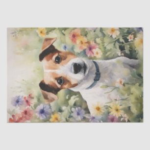 Papel De Seda : Um Jack Russell em Descamação de Flores