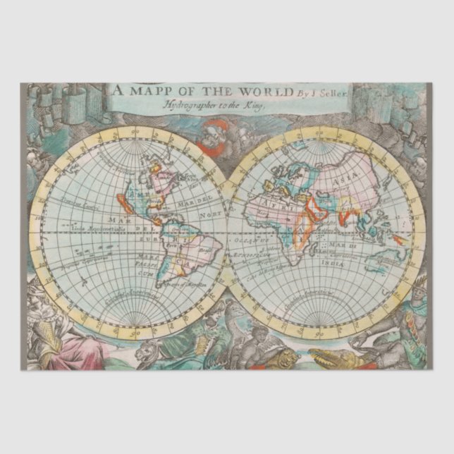 Papel De Seda Um mapa do Documento Tecidual Mundial (Frente )