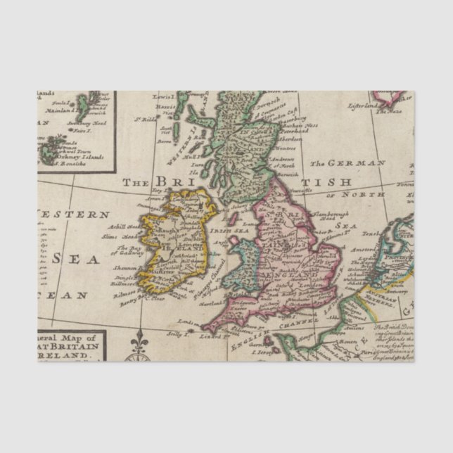 Papel De Seda Um mapa geral de Grâ Bretanha e de Ireland (Frente )