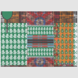 Papel De Seda um padrão verde e preto com uma árvore no meio