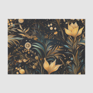 Papel De Seda Um Parque de Ouro e Flores Verde Azuis