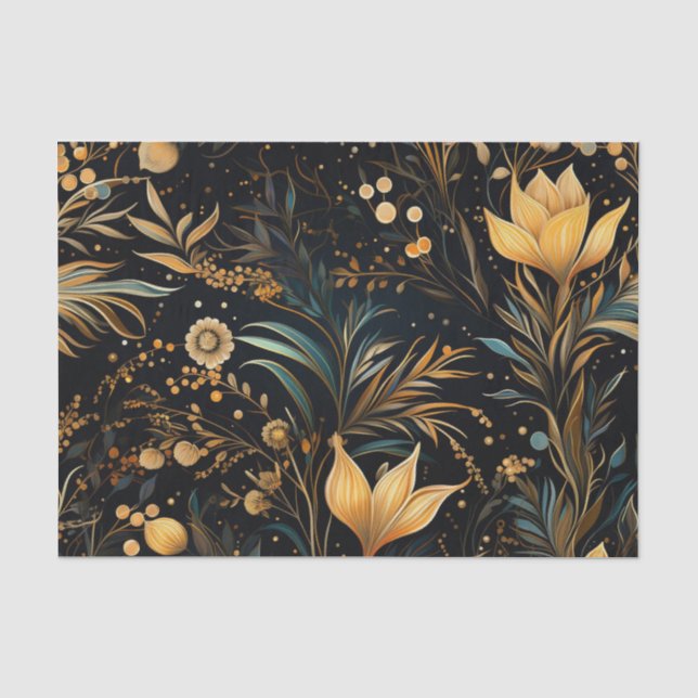 Papel De Seda Um Parque de Ouro e Flores Verde Azuis        (Frente )