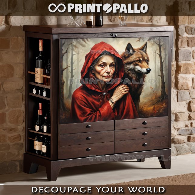 Papel De Seda Um pequeno capuz vermelho, o lobo, muitos anos dep (Criador carregado)