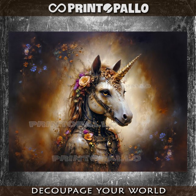 Papel De Seda Um pequeno guerreiro Unicórnio com flores (Criador carregado)