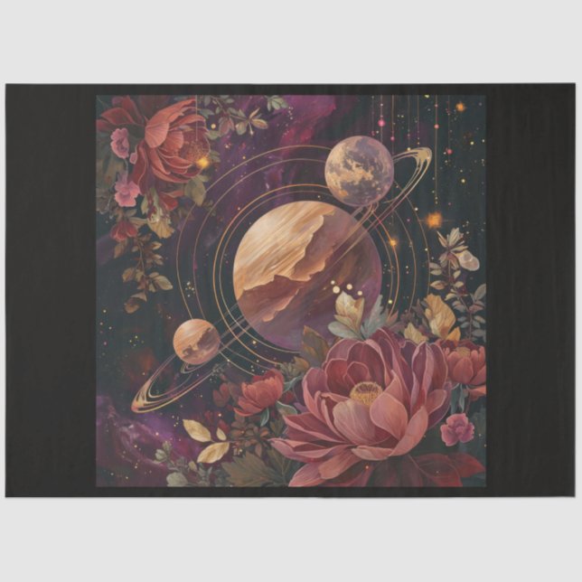 Papel De Seda Um Planeta Cósmico e Cristais Série Design 1 (Frente )