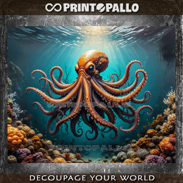 Papel De Seda Um polvo oceano subaquático com o recife de coral