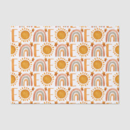 Papel De Seda Um primeiro aniversario Watercolor Boho Rainbow e