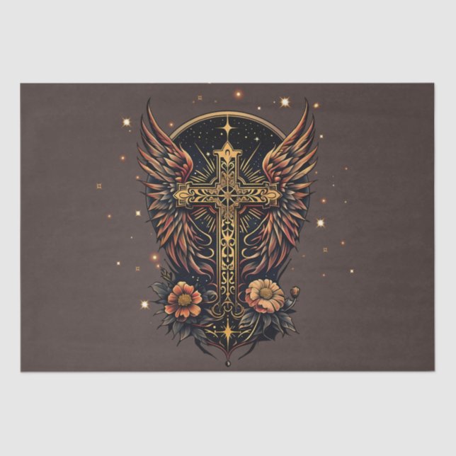 Papel De Seda Um símbolo de força: O ornamentado cruza com asas. (Frente )