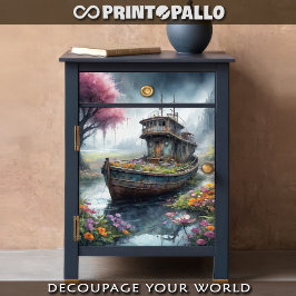 Papel De Seda Um velho barco de pesca abandonado num pântano flo