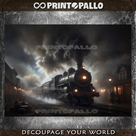 Papel De Seda Um velho trem a vapor do século XIX à noite -