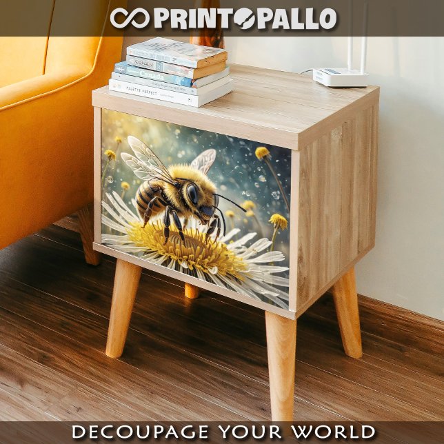 Papel De Seda Uma abelha sobre uma flor na orelha matinal - (Criador carregado)