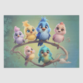 Papel De Seda Uma bela parada de pássaros de desenho animado em