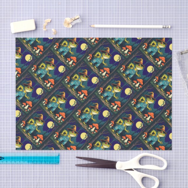 Papel De Seda Uma Bruxa Sapo Familiar Forrageando à Noite (Arte )