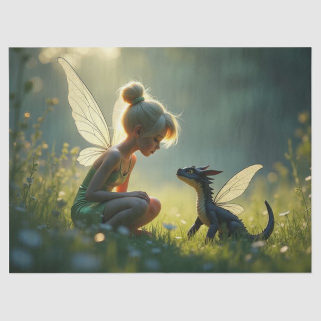 Papel De Seda Uma Fada Traz seu dragão (Frente )