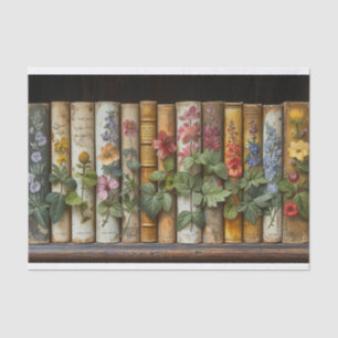 Papel De Seda Uma Fileira de Livros e Flores
