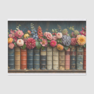 Papel De Seda Uma Fileira de Livros e Flores