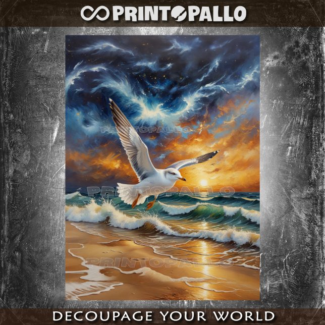 Papel De Seda Uma gaivota sobrevoando o oceano tempestuoso (Criador carregado)