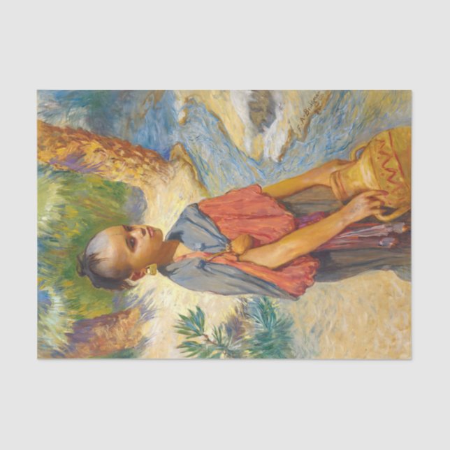 Papel De Seda Uma jovem moça por um rio de Arthur Bridgman (Frente )