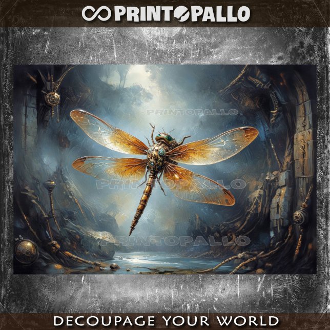 Papel De Seda Uma libélula steampunk em uma caverna misteriosa (Criador carregado)