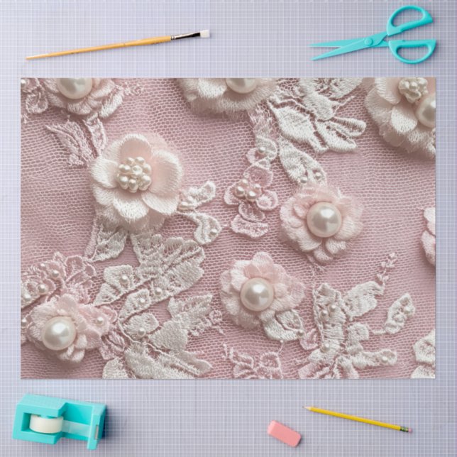 Papel De Seda Uma Pérola Rosa e Série de Renda Desenho #10 (Arte )