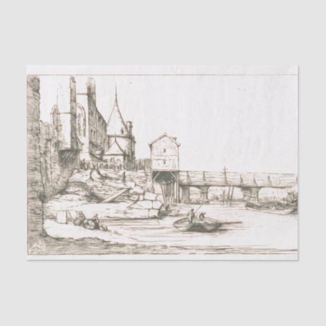 Papel De Seda Uma ponte em Paris 1621 (Frente )