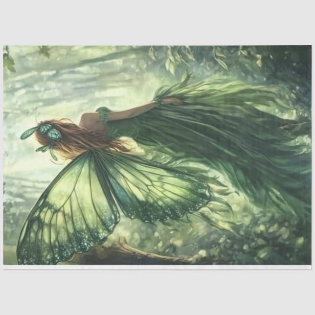 Papel De Seda Uma Série de Fadas da Floresta Esmeralda Design #1 (Frente )