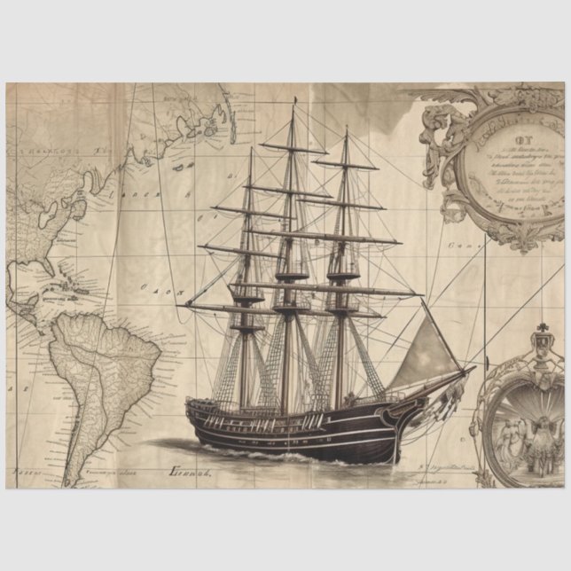 Papel De Seda Uma Série de Mapas Náuticos Design 5 (Frente )
