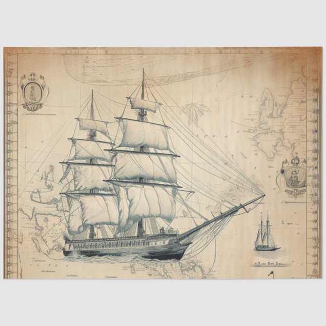 Papel De Seda Uma Série de Mapas Náuticos Design 8 (Frente )