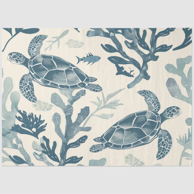 Papel De Seda Uma Série de Tartarugas Marinhas Design 4 (Frente )