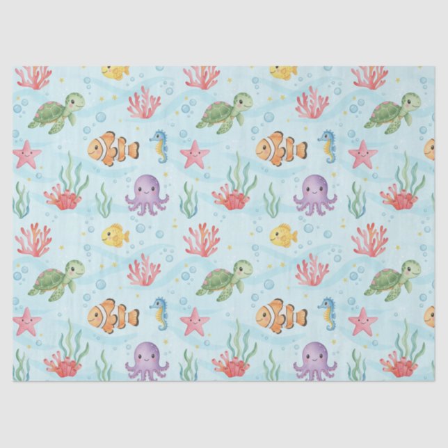 Papel De Seda Under the Sea Party Colourful Ocean Creatures (Frente )