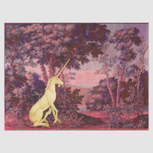 Papel De Seda UNICORN IN WOODLAND LANDSCAPE,ÁRVORES,Azul Rosa