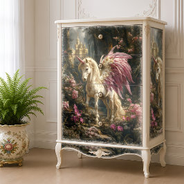 Papel De Seda Unicórnio Alado Rosa Decoupage Mágico da Floresta