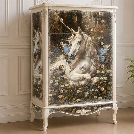 Papel De Seda Unicórnio Branco Borboleta Azul Prado Floral Fanta