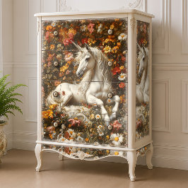 Papel De Seda Unicórnio Branco Prado Floral Fantasia Arte Conto