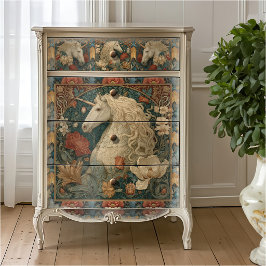 Papel De Seda Unicórnio Floral Medieval no Estilo William Morris
