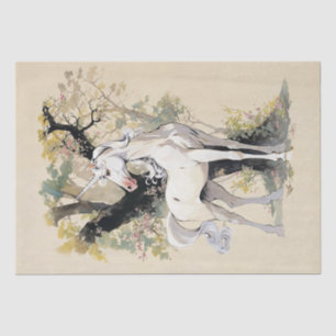 Papel De Seda Unicórnio Majestoso em Floresta Encantada