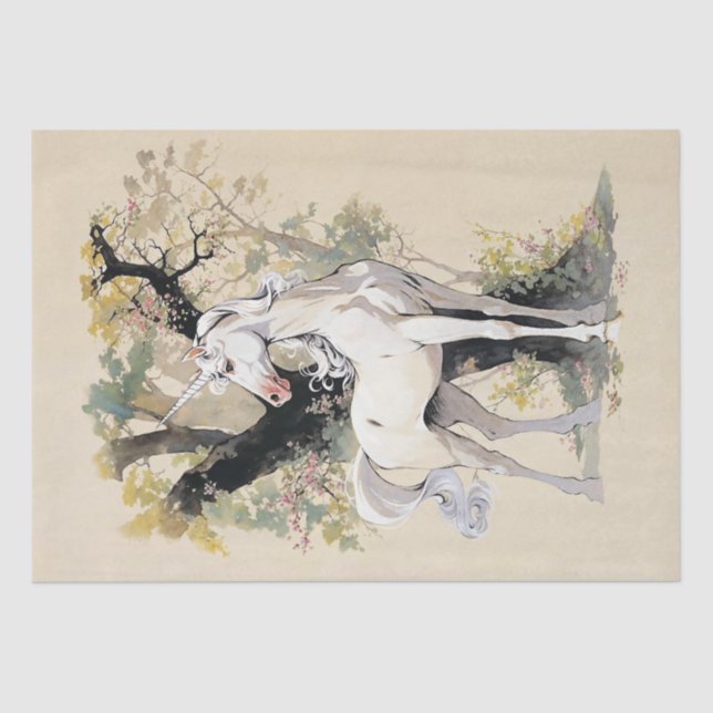 Papel De Seda Unicórnio Majestoso em Floresta Encantada (Frente )