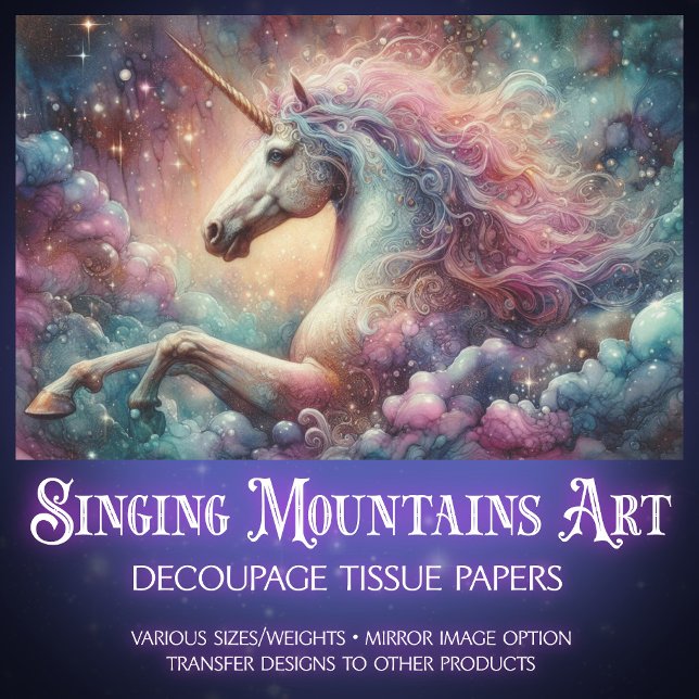 Papel De Seda Unicórnio Místico Em Nuvens Desnuvem De Arte Fantá (Criador carregado)