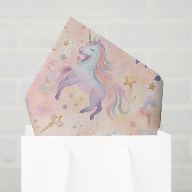 Papel De Seda Unicórnios Pastéis Luas Meninas Aniversário Chás d (Sacola de presentes)