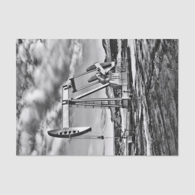 Papel De Seda Unidade de bombeamento preto e branco do campo (Frente )