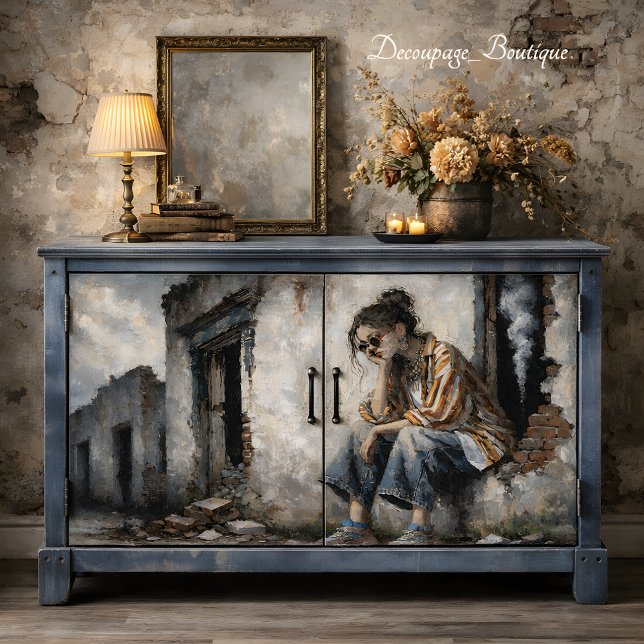 Papel De Seda Urban Bohemian Woman Neutral Tones decoupage (Urban Bohemian Woman Neutral Tones Decoupage Tissue Paper Mockup)