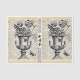 Papel De Seda Urn Floral com Ave e Abelha
