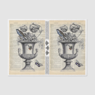 Papel De Seda Urn Floral com Ave e Abelha