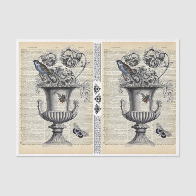 Papel De Seda Urn Floral com Ave e Abelha (Frente )