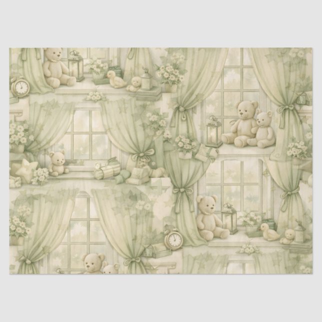 Papel De Seda Ursa de berçário neutro quarto padrão bege (2) (Frente )
