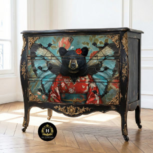 Papel De Seda Ursa Floral Preta Caprichosa Decoupage Vintage 