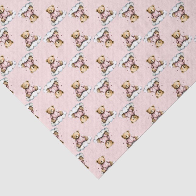 Papel De Seda Ursa Teddy Fofa em Pijama Rosa Nuvem (Detalhes)