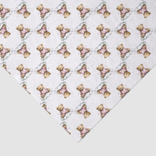 Papel De Seda Ursa Teddy Fofa em uma Nuvem Fofa de PJs Rosa
