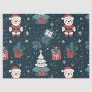 Papel De Seda Ursa Teddy Fofa & Papai Noel em Verde Escuro (1)